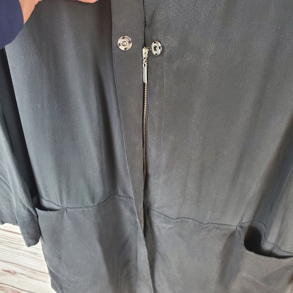 John Mark Womens Large 100% Black Silk Oversized Lightweight Zip Jacket - Picture 9 of 11